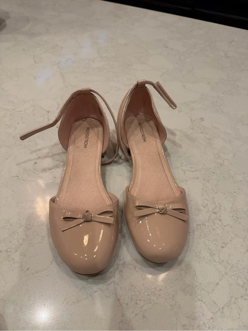 Nordstrom Nude Patent Bow Ankle-Strap Flats